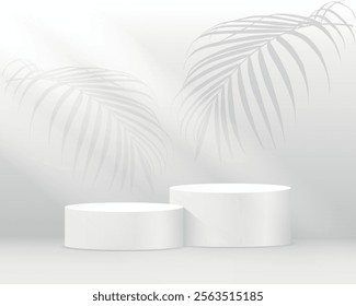 White Podium, Empty Stage, Platform, Leaf Shadow, Minimalistic Background, Isolated, Vector