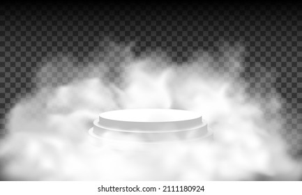 white podium with fluffy clouds on transparent background, vector illustration EPS10