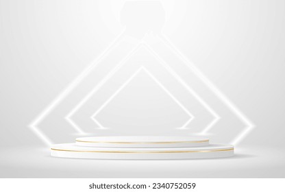 Podio blanco con una línea cuadrada blanca brillante en la parte posterior para la presentación del producto. Presentación de productos cosméticos. Etapa o podio. ilustración vectorial	