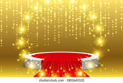 white podium and gold light in a studio room