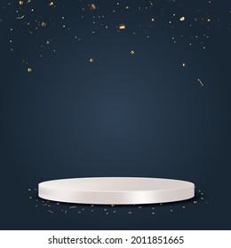 White Podium with golden confetti. Vector Illustration EPS10
