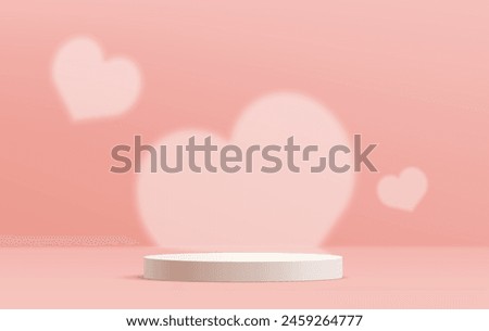 White podium with heart background 3D illustration empty display scene presentation for product placement