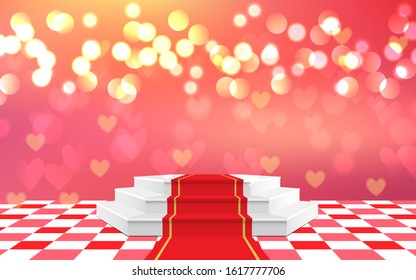 white podium with heart light abstract background