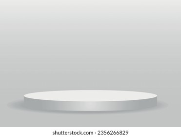 white podium isolated on white. Realistic white 3D cylinder pedestal podium set. Minimal scene for products stage showcase, promotion display. Vector geometric forms in shadow.