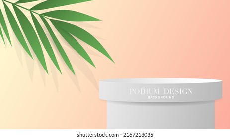 White  podium with leaf palm trees in Valentine's Day on pink background , Flat Modern design , illustration Vector EPS 10
