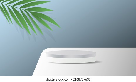 White  podium with leaf palm trees in Valentine's Day on blue   background , Flat Modern design , illustration Vector EPS 10