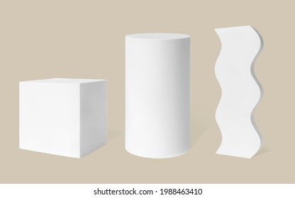 White podium mockups vector realistic 3d illustration isolated on beige background. Set pedestal