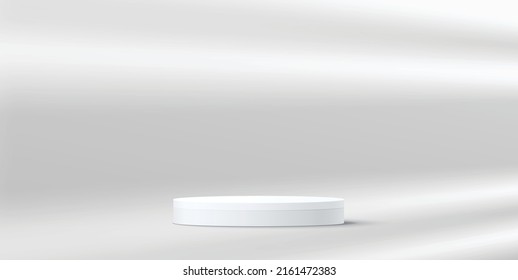 white podium on background abstract with gradient in studio and wall texture vector, empty room studio used for product presentation, white wallpaper with shine use for product shooting