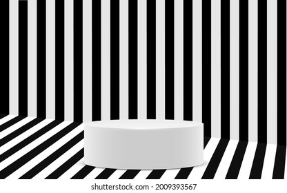 white podium on black and white line background in the studio room