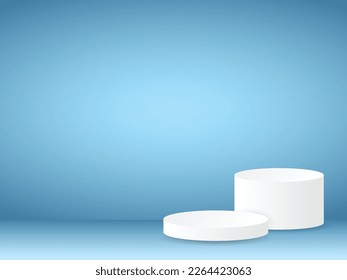 White Podium On Blue Background. Product. Showcase. Vector Illustration. Studio. Minimalist