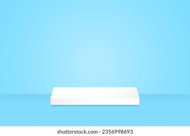 Podio Blanco Sobre Fondo Azul. Producto. Mostrador. Día de San Valentín. Boda. Ilustración vectorial. Estudio. Minimalista