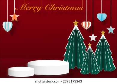 White podium on Christmas concept background.

