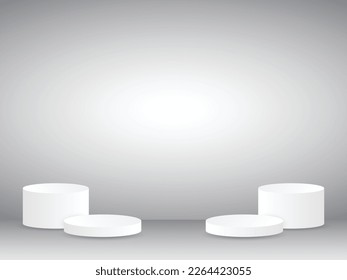 Podio Blanco Sobre Fondo Gris. Producto. Mostrador. Ilustración vectorial. Estudio. Minimalista