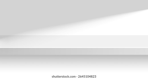 Weißes Podium auf Limbo-Hintergrund. Minimalistisch graues Podium mit weicher Schattenseite an weißer Wand für Produktpräsentation, Werbung, Foto. Moderne abstrakte Vektorgrafik.