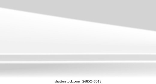 Pódio branco sobre fundo limbo. Pódio cinza minimalista com sombra suave na parede branca para exibição do produto, publicidade, foto. Moderno abstrato
