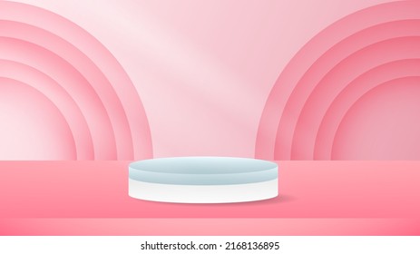 White podium on pink background , 3D stage podium display product , stand to show cosmetic products ,illustration 3d Vector EPS 10