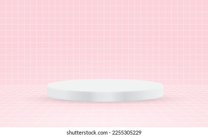 White podium on pink background. Product presentation, mock up. Show cosmetic product