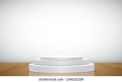 white podium on the wooden floor in the white room