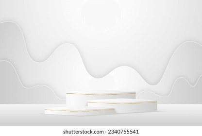 White podium with white Paper cut on the back for product presentation. Display of cosmetic products. Stage or podium. vector illustration	