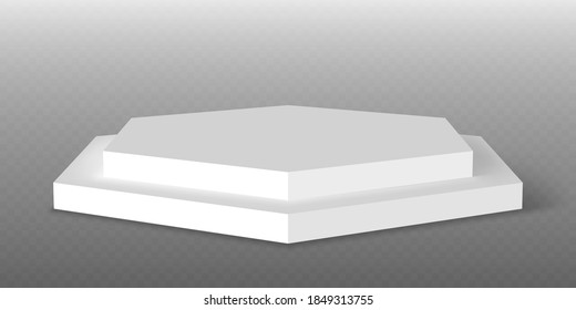 White podium. Pedestal platform or showroom stand. White studio stage platform