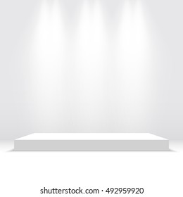 White podium. Pedestal. Platform. Spotlight. Vector illustration.