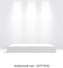 White podium. Pedestal. Platform. Spotlight. Vector illustration.