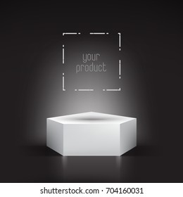 White podium (pedestals) with a place for your product and shadow on black background