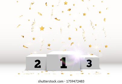 White podium or platform with spotlights. A pedestal for rewarding the winners.