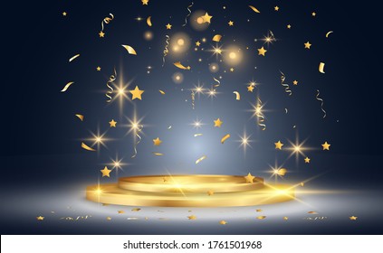 White podium or platform with spotlights. A pedestal for rewarding the winners.