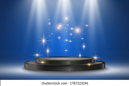 White podium or platform with spotlights. A pedestal for rewarding the winners.