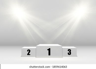 White podium or platform with spotlights. A pedestal for rewarding the winners.