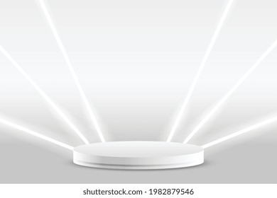 white podium product display background with neon lights