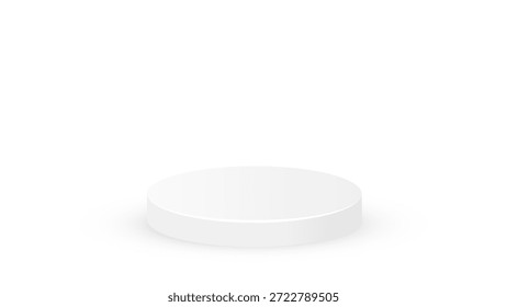 White podium. Product display platform with soft gradient surface and smooth cylindrical shape on clean background. Minimalist base, stage, showcase for mockup design. Modern vector illustration.