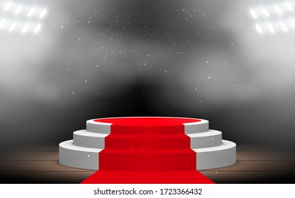 white podium and red carpet with spotlight on the stage