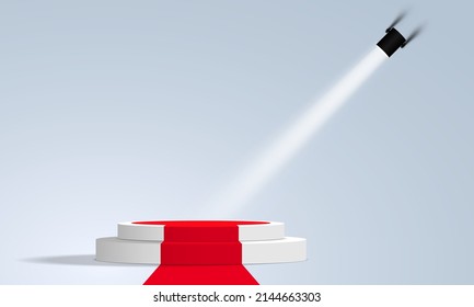 white podium and red carpet with spotlight in the white room