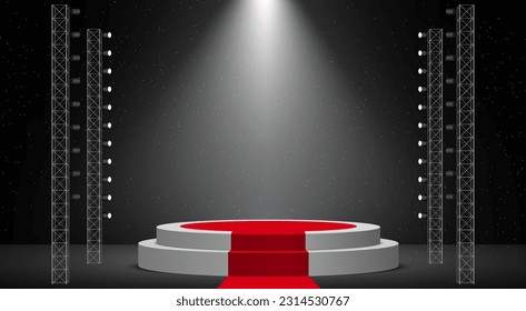 white podium and red carpet with spotlight on the stage