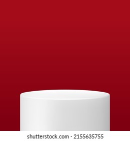 White podium in the red room.