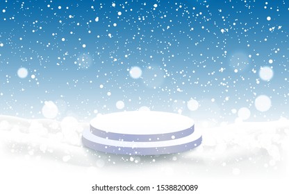 podio blanco con fondo de nevada