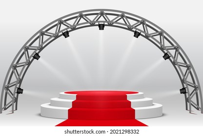 white podium with spotlight on the truss system on the white background