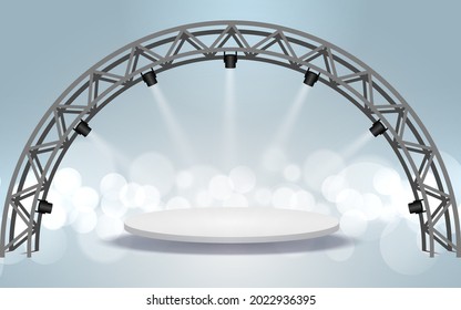 white podium with spotlight on the truss system on the white background