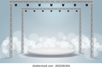 white podium with spotlight on the truss system on the white background