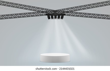 white podium with spotlight on the truss system on the white background