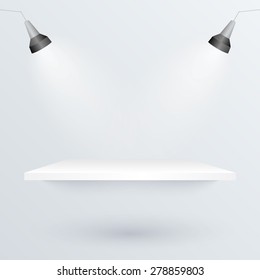 White podium and spotlights to place product. vector illustration