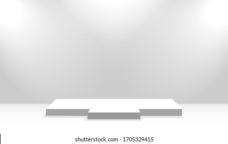 White podium with spotlights. Stage for awards ceremony. Pedestal. Stock vector illustration