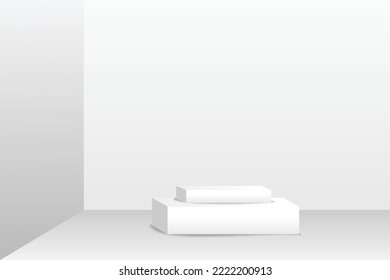 White podium with spotlights. Stage for awards ceremony. Pedestal. Vector illustration.