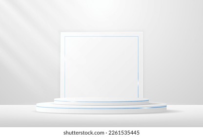 White podium with a white squares shape and an elegant blue line on the back for product presentation. Display of cosmetic products. stage or podium. vector illustration
