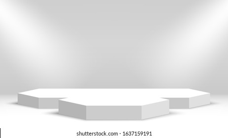 White podium. Stage for awards ceremony. Pedestal. Vector illustration.