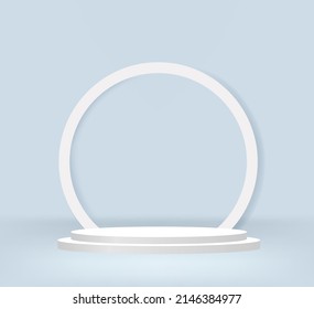 White Podium Stage For Product Display Stand Blue background With Gradient Mesh, Vector Illustration