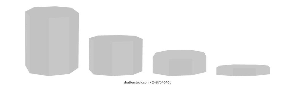 White podium stand, 3D octagonal pedestal display isolated on white background. Vector column platform pillar for display product