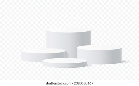 White podium stand, cylindrical pedestal display isolated on white background. Vector eps for display product